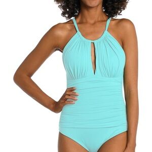 La Blanca Women's One Piece Swimsuit High Neck Keyhole Island Goddess size 4